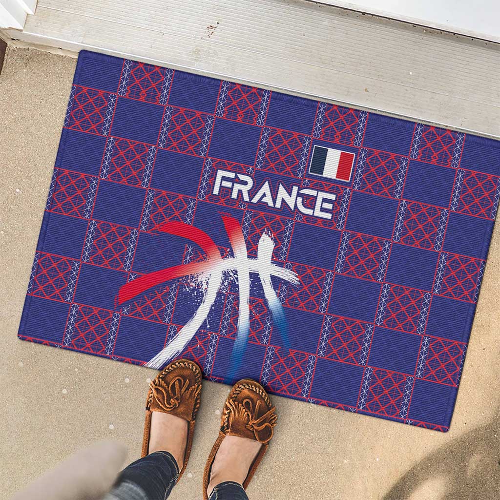 Basketball Fan Jersey French Rubber Doormat Paris Architectural Heritage Checkered Style - Wonder Print Shop