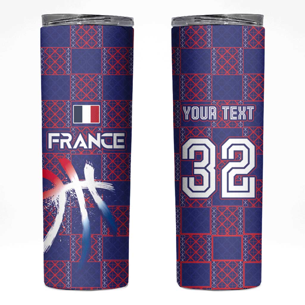 Custom Basketball Fan Jersey French Skinny Tumbler Paris Architectural Heritage Checkered Style - Wonder Print Shop