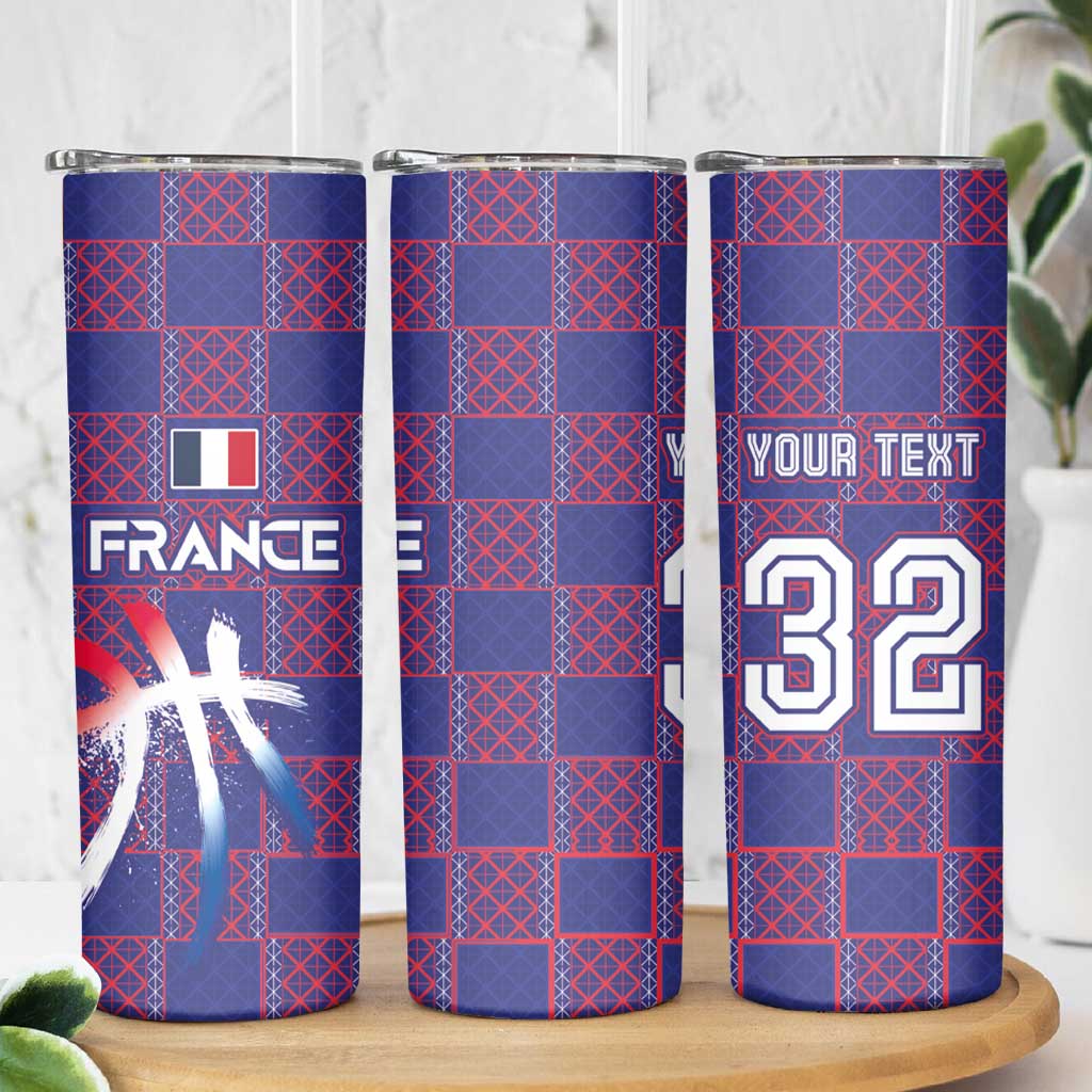 Custom Basketball Fan Jersey French Skinny Tumbler Paris Architectural Heritage Checkered Style - Wonder Print Shop