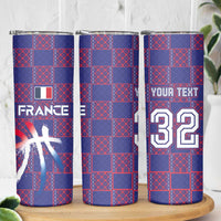 Custom Basketball Fan Jersey French Skinny Tumbler Paris Architectural Heritage Checkered Style - Wonder Print Shop