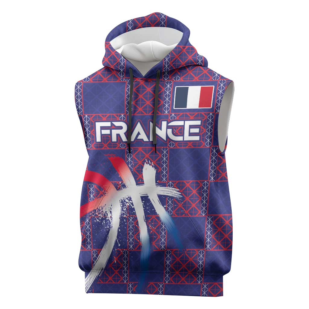 Custom Basketball Fan Jersey French Sleeveless Hoodie Paris Architectural Heritage Checkered Style - Wonder Print Shop