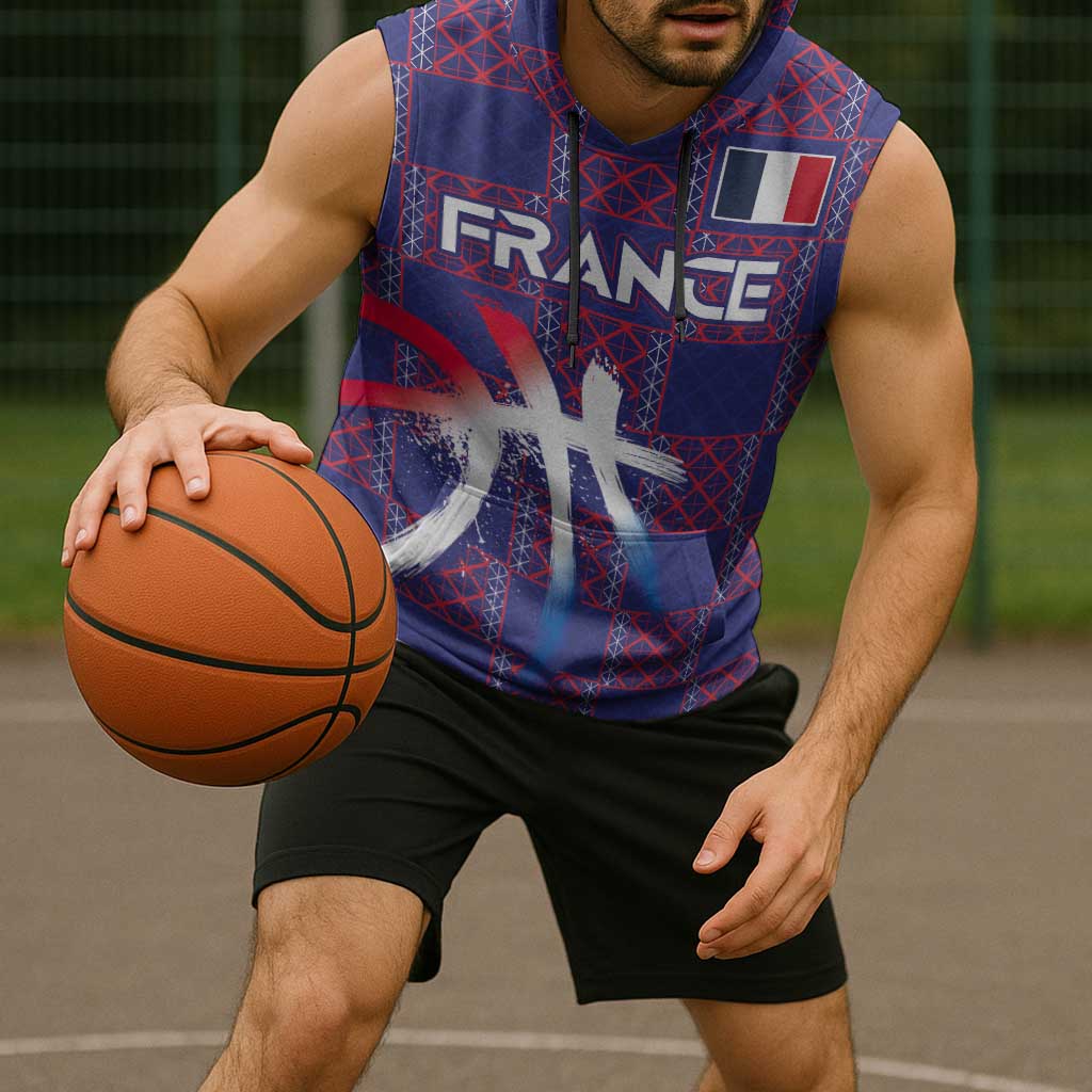 Custom Basketball Fan Jersey French Sleeveless Hoodie Paris Architectural Heritage Checkered Style - Wonder Print Shop