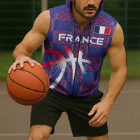 Custom Basketball Fan Jersey French Sleeveless Zip Hoodie Paris Architectural Heritage Checkered Style - Wonder Print Shop