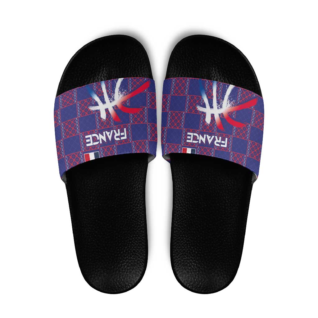 Basketball Fan Jersey French Slide Sandals Paris Architectural Heritage Checkered Style - Wonder Print Shop