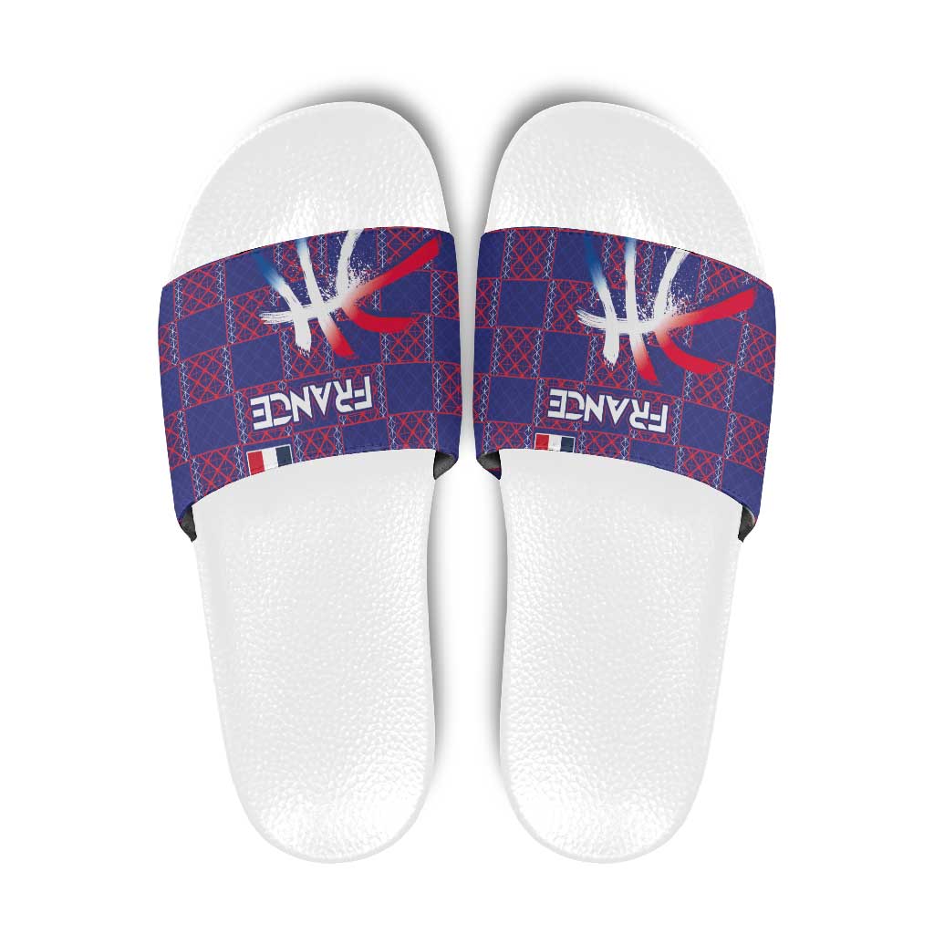 Basketball Fan Jersey French Slide Sandals Paris Architectural Heritage Checkered Style - Wonder Print Shop