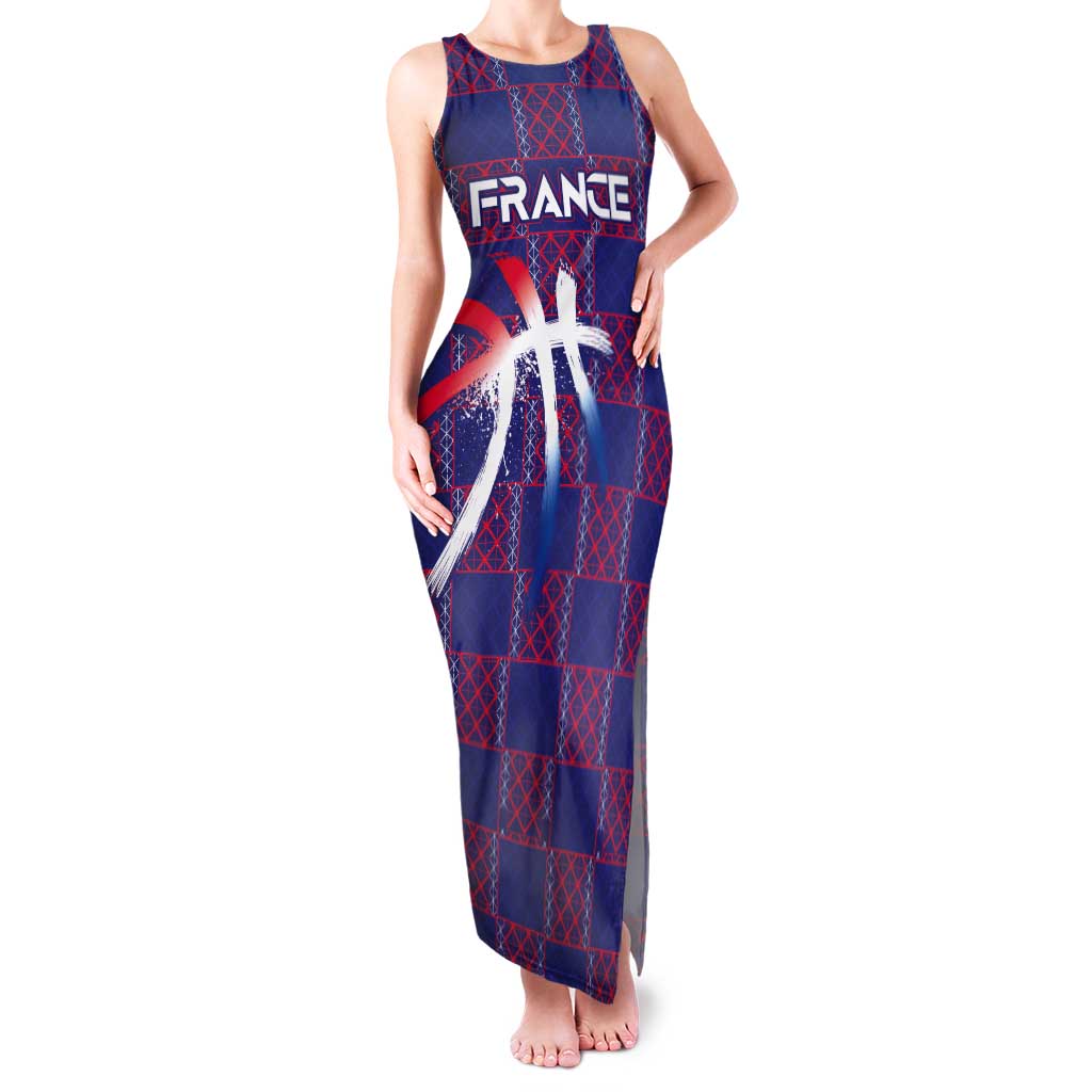 Custom Basketball Fan Jersey French Tank Maxi Dress Paris Architectural Heritage Checkered Style - Wonder Print Shop