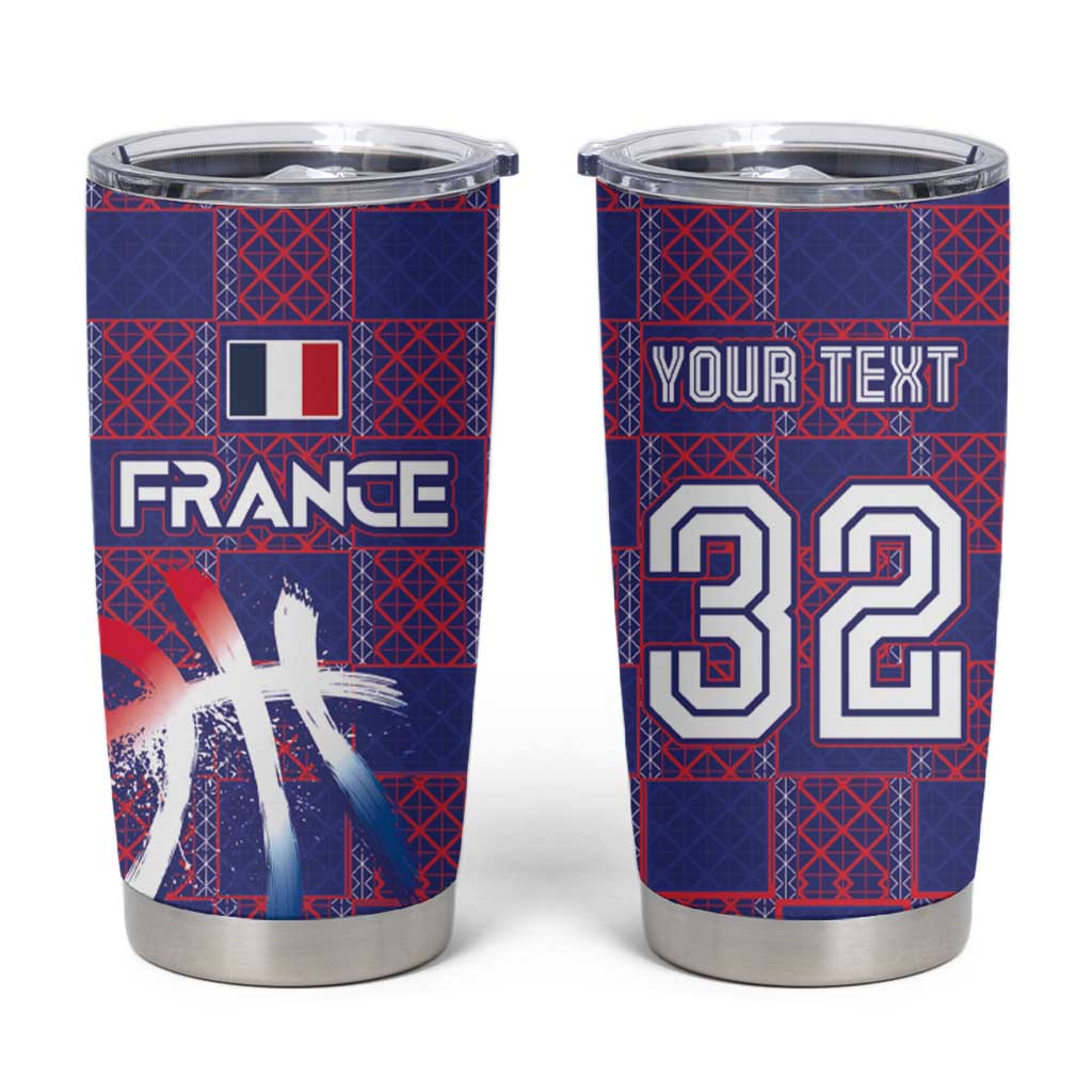 Custom Basketball Fan Jersey French Tumbler Cup Paris Architectural Heritage Checkered Style - Wonder Print Shop