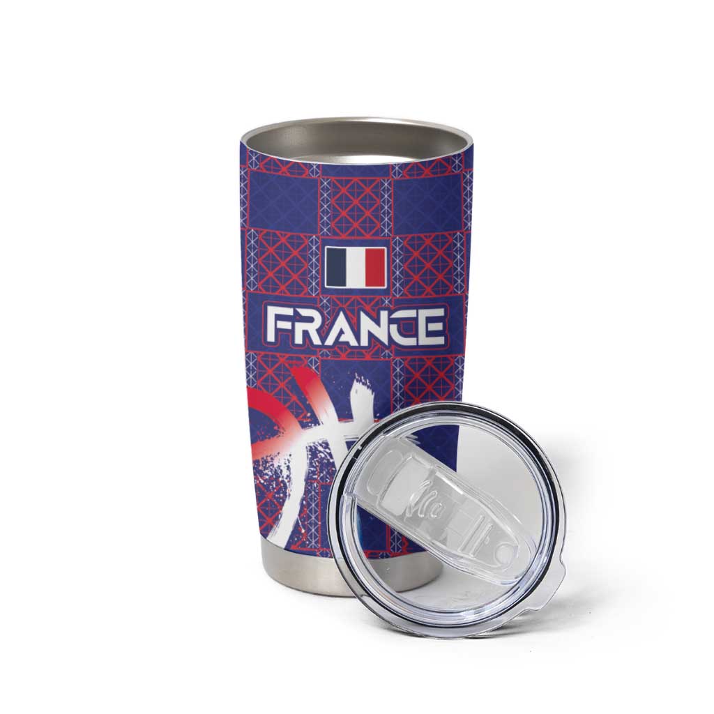 Custom Basketball Fan Jersey French Tumbler Cup Paris Architectural Heritage Checkered Style - Wonder Print Shop