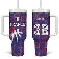 Custom Basketball Fan Jersey French Tumbler With Handle Paris Architectural Heritage Checkered Style - Wonder Print Shop