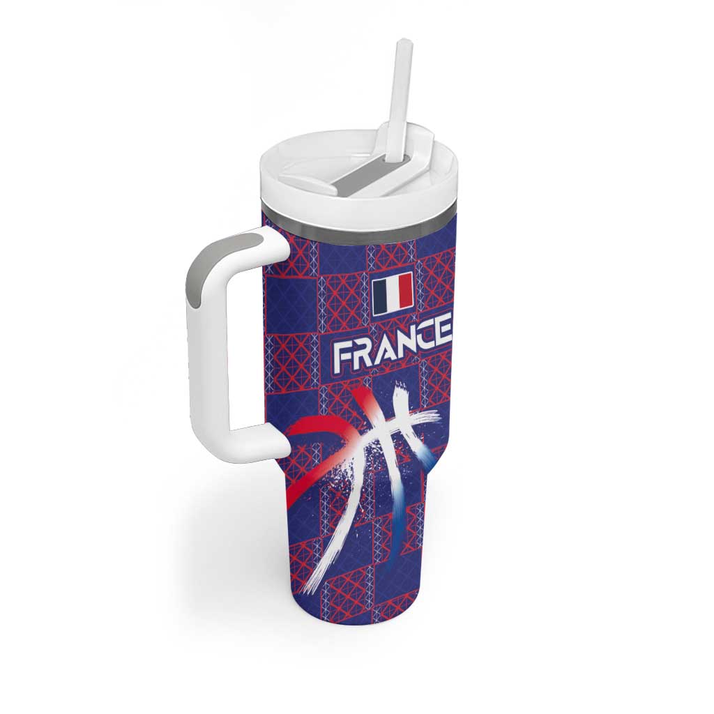 Custom Basketball Fan Jersey French Tumbler With Handle Paris Architectural Heritage Checkered Style - Wonder Print Shop