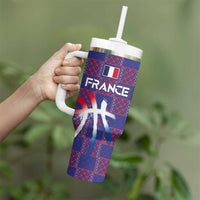 Custom Basketball Fan Jersey French Tumbler With Handle Paris Architectural Heritage Checkered Style - Wonder Print Shop
