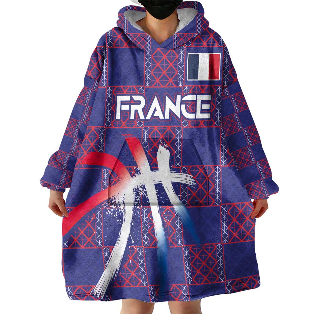 Custom Basketball Fan Jersey French Wearable Blanket Hoodie Paris Architectural Heritage Checkered Style - Wonder Print Shop