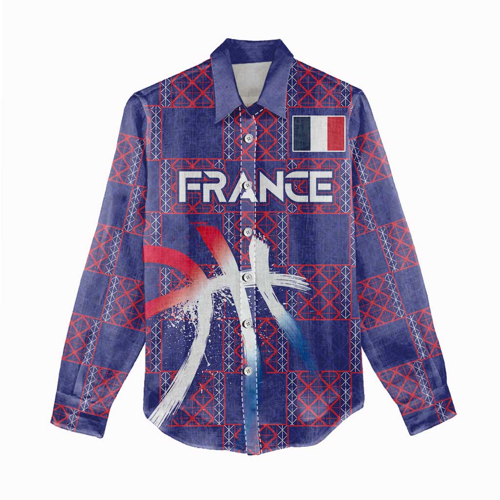 Custom Basketball Fan Jersey French Women Casual Shirt Paris Architectural Heritage Checkered Style - Wonder Print Shop