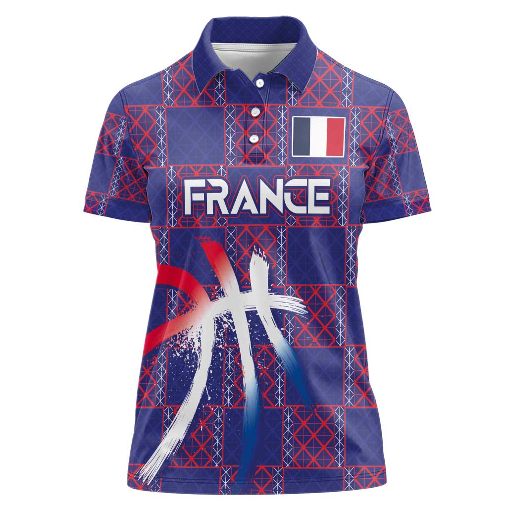 Custom Basketball Fan Jersey French Women Polo Shirt Paris Architectural Heritage Checkered Style - Wonder Print Shop