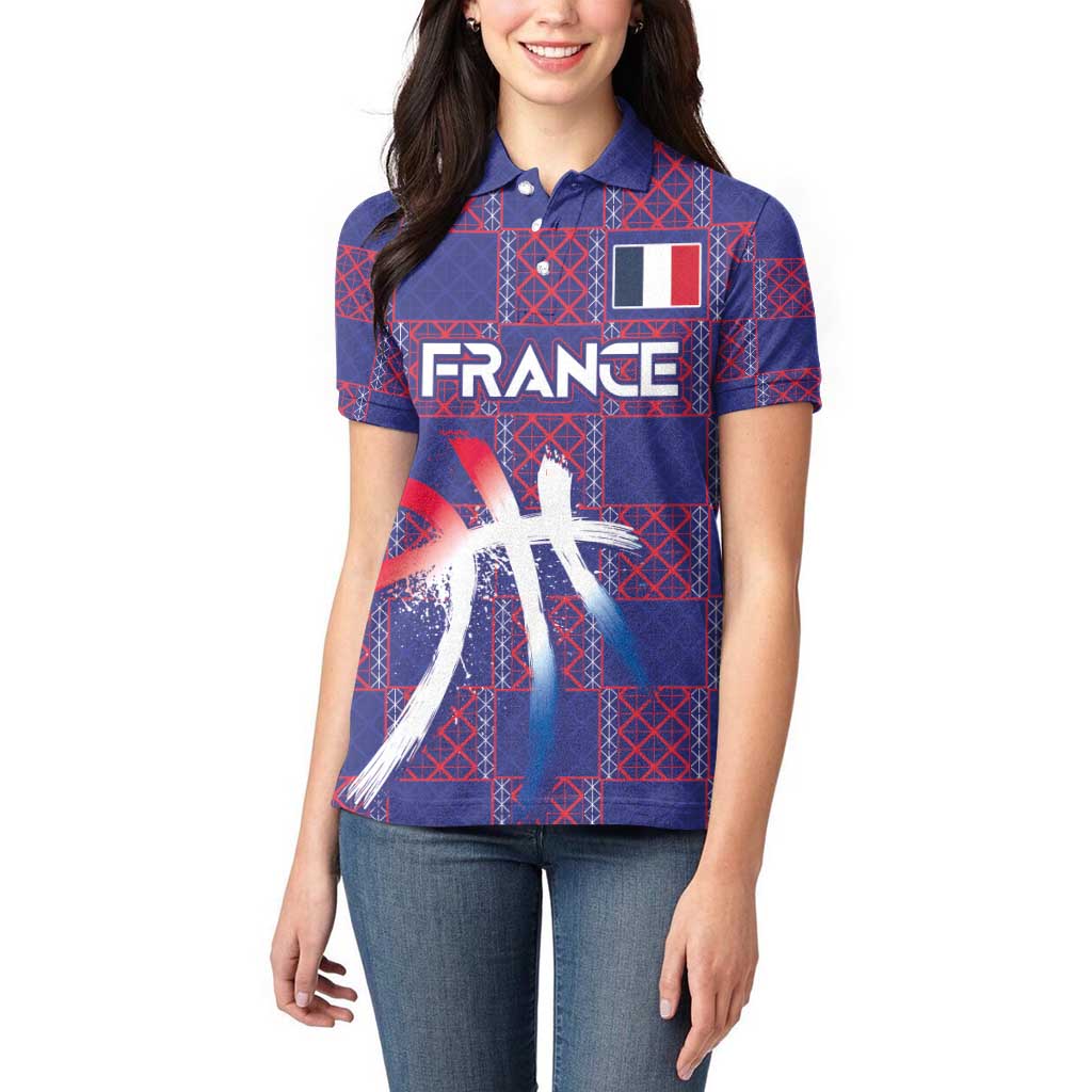 Custom Basketball Fan Jersey French Women Polo Shirt Paris Architectural Heritage Checkered Style - Wonder Print Shop