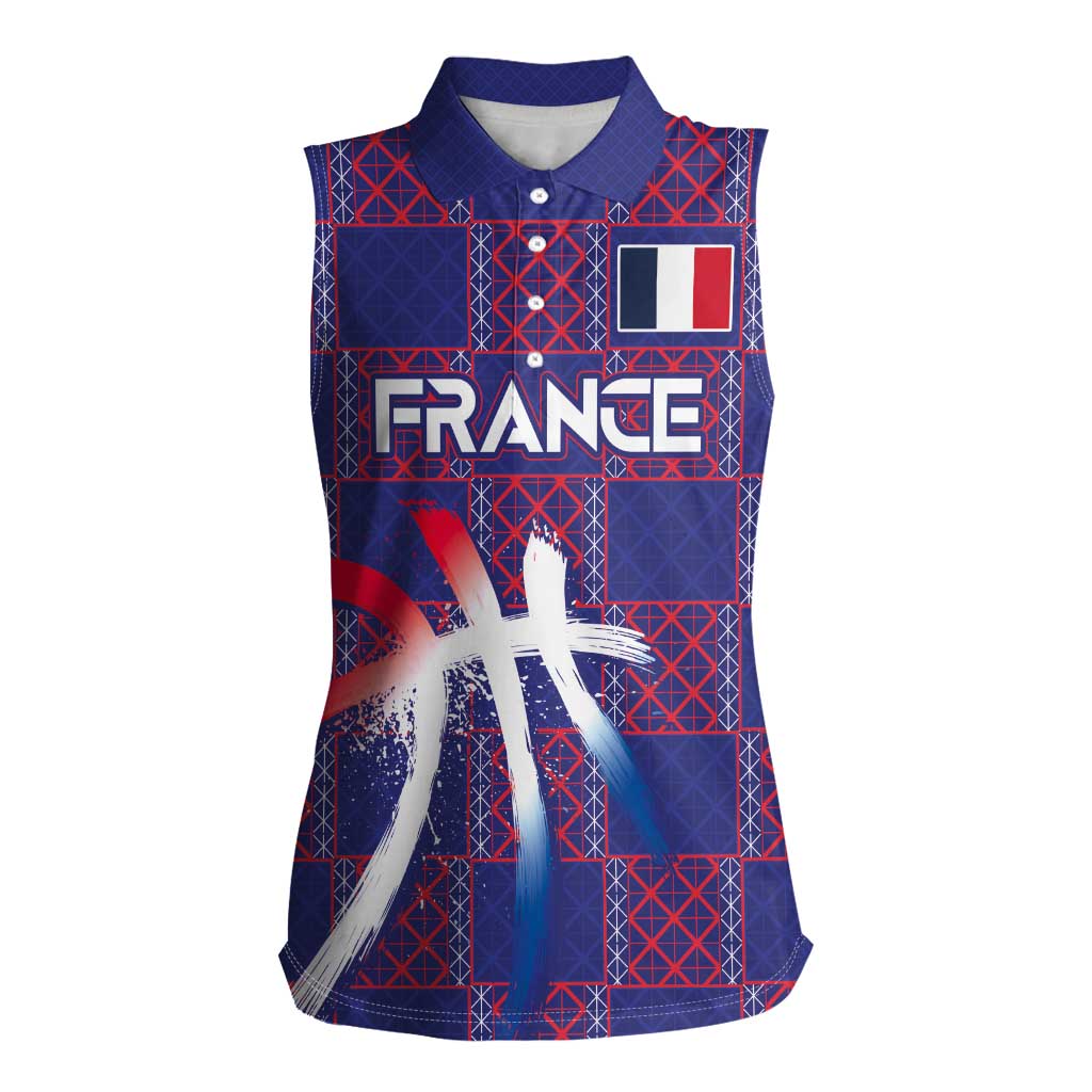 Custom Basketball Fan Jersey French Women Sleeveless Polo Shirt Paris Architectural Heritage Checkered Style - Wonder Print Shop