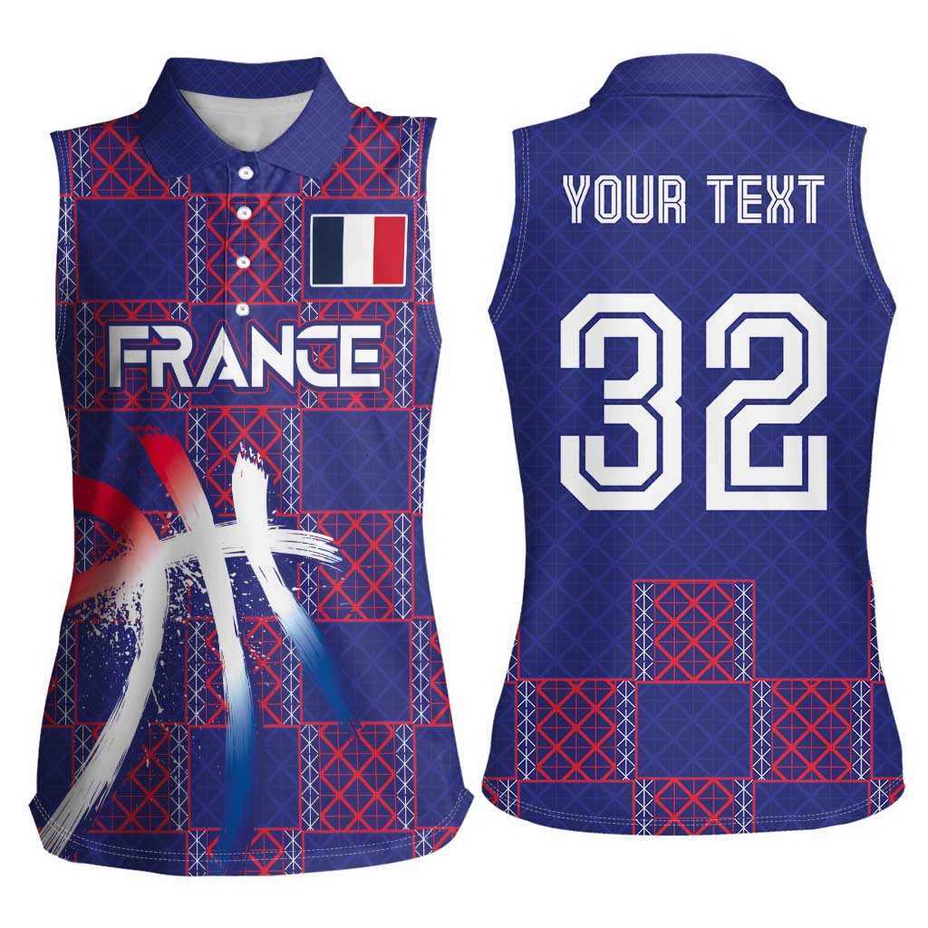 Custom Basketball Fan Jersey French Women Sleeveless Polo Shirt Paris Architectural Heritage Checkered Style - Wonder Print Shop