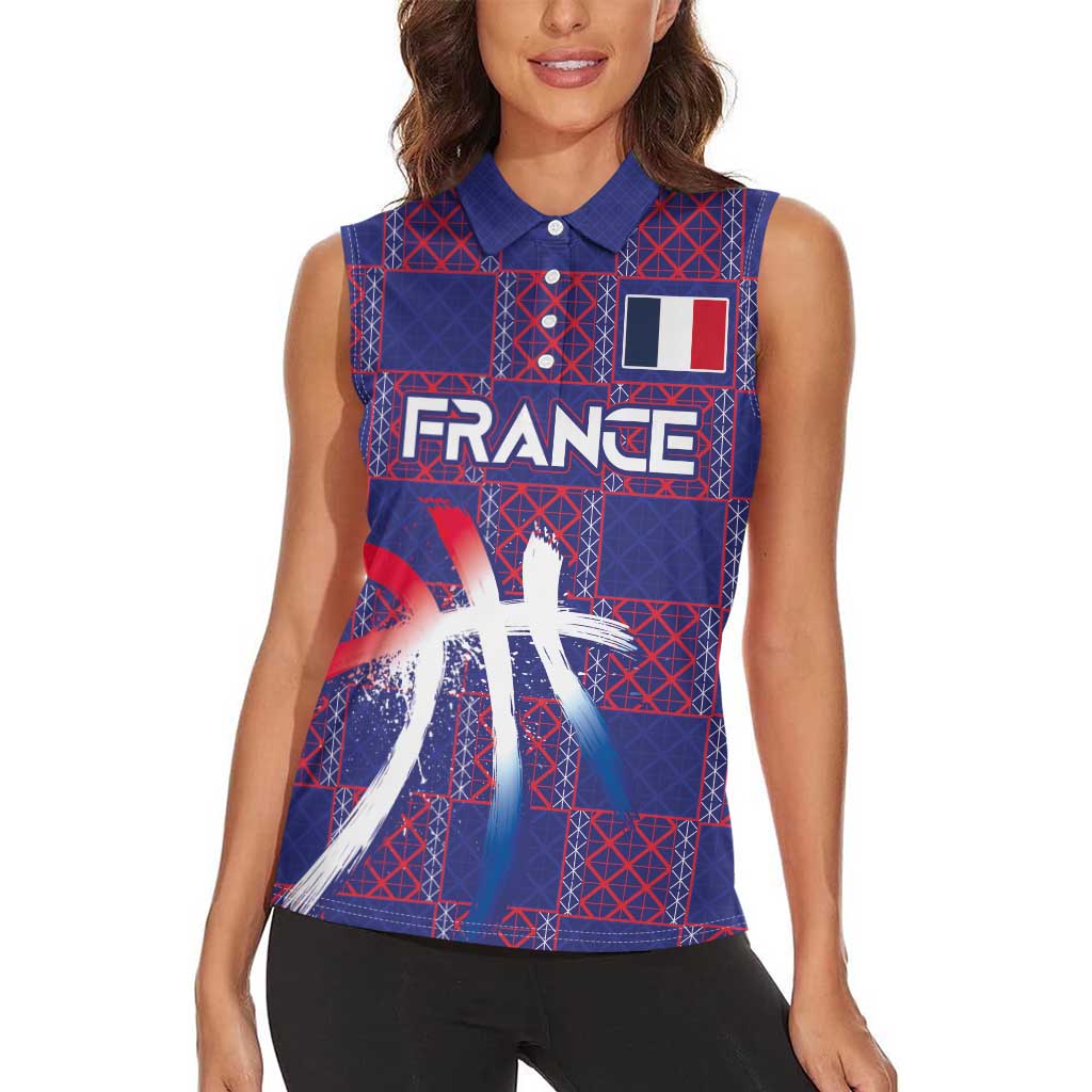 Custom Basketball Fan Jersey French Women Sleeveless Polo Shirt Paris Architectural Heritage Checkered Style - Wonder Print Shop