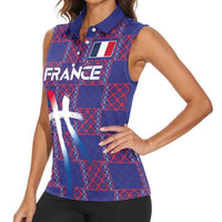 Custom Basketball Fan Jersey French Women Sleeveless Polo Shirt Paris Architectural Heritage Checkered Style - Wonder Print Shop