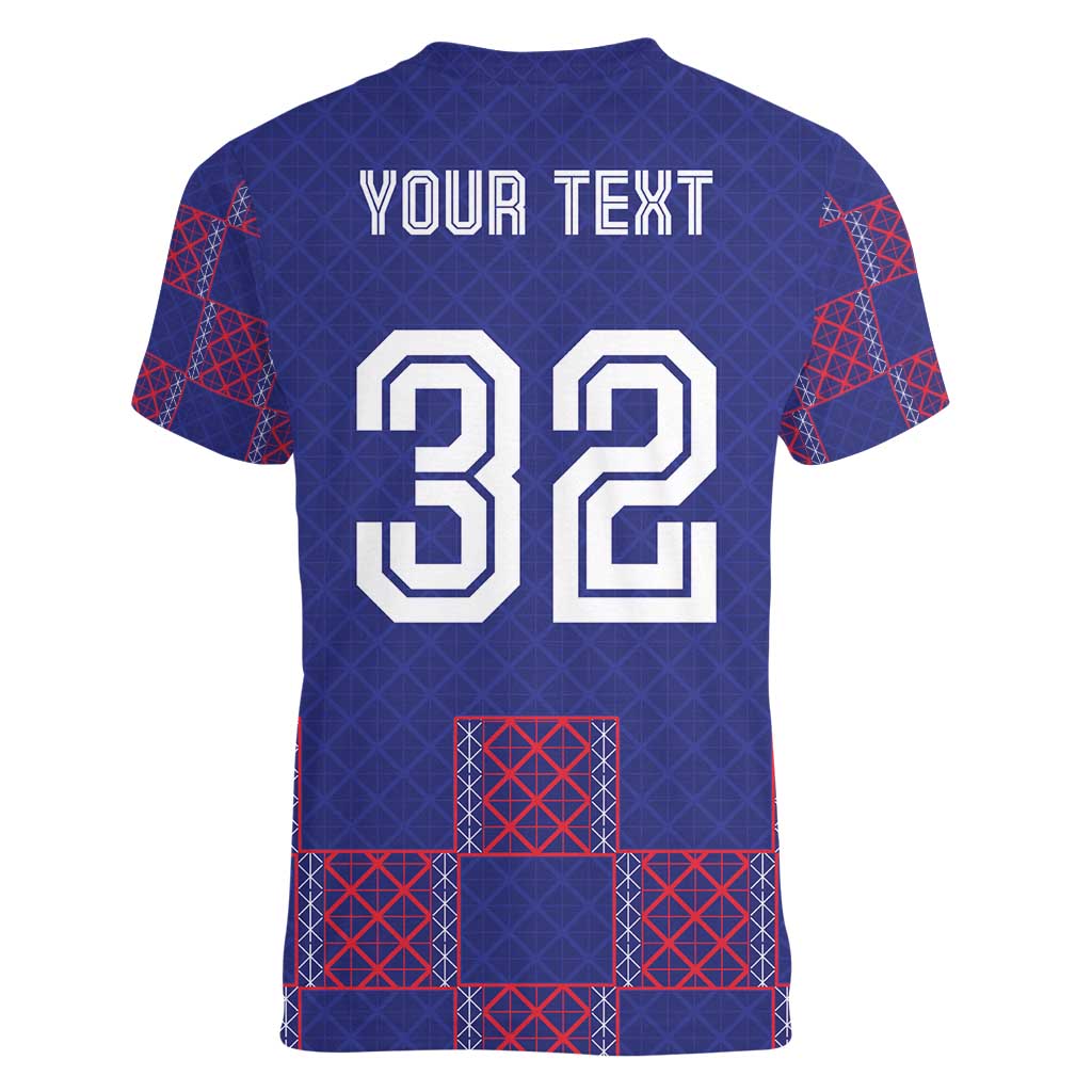 Custom Basketball Fan Jersey French Women V-Neck T-Shirt Paris Architectural Heritage Checkered Style - Wonder Print Shop