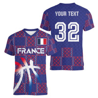 Custom Basketball Fan Jersey French Women V-Neck T-Shirt Paris Architectural Heritage Checkered Style - Wonder Print Shop
