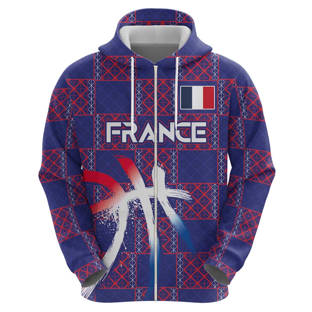 Custom Basketball Fan Jersey French Zip Hoodie Paris Architectural Heritage Checkered Style - Wonder Print Shop
