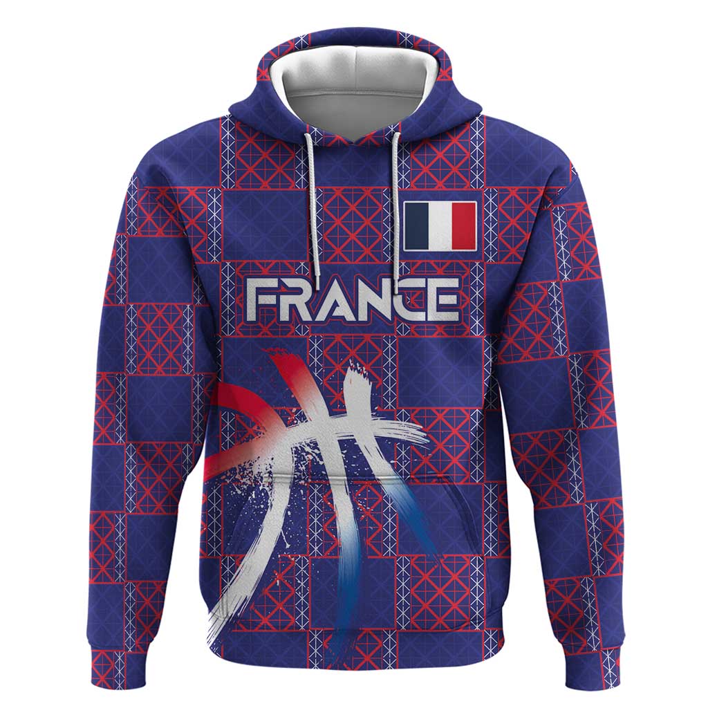 Custom Basketball Fan Jersey French Zip Hoodie Paris Architectural Heritage Checkered Style - Wonder Print Shop