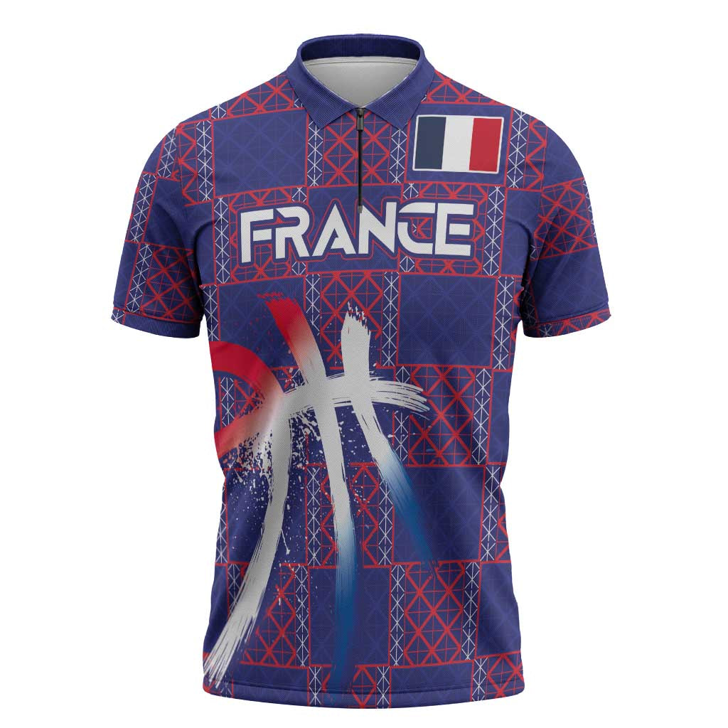 Custom Basketball Fan Jersey French Zipper Polo Shirt Paris Architectural Heritage Checkered Style - Wonder Print Shop
