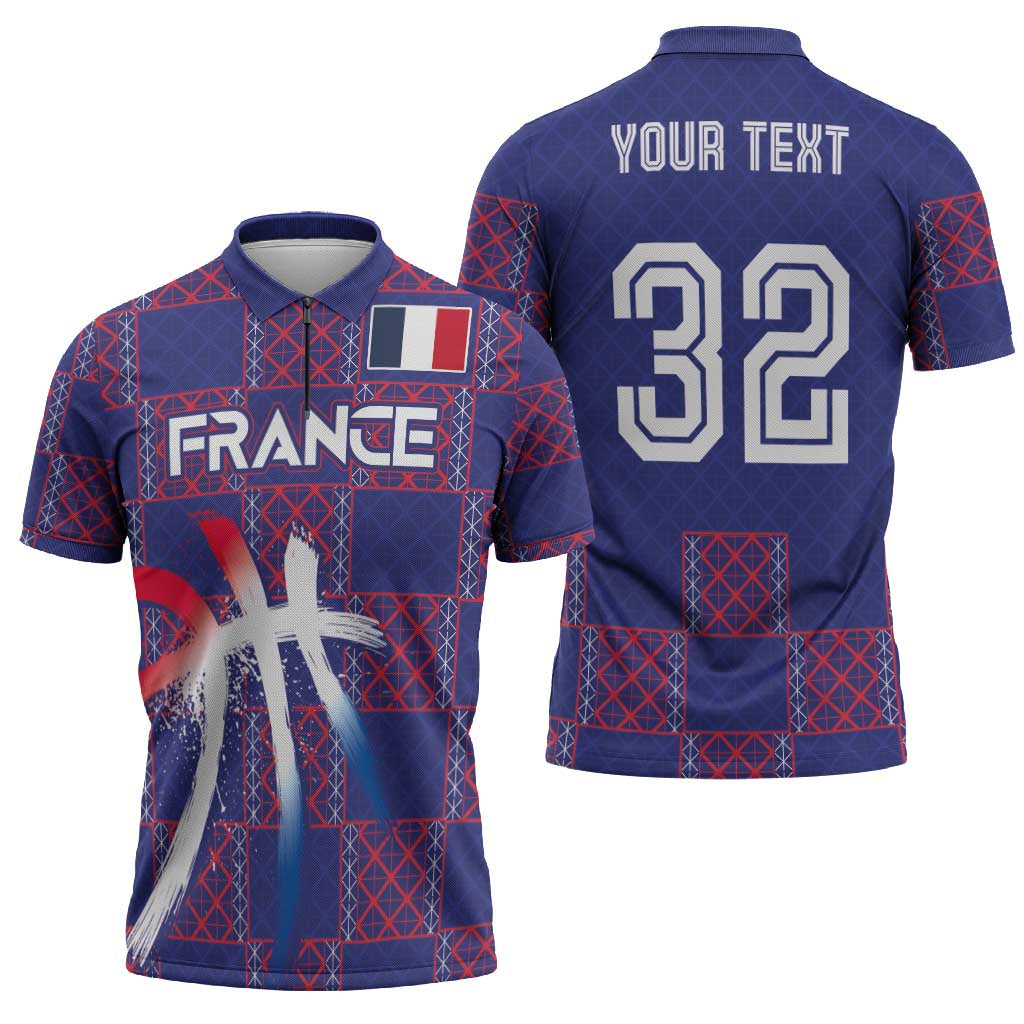 Custom Basketball Fan Jersey French Zipper Polo Shirt Paris Architectural Heritage Checkered Style - Wonder Print Shop