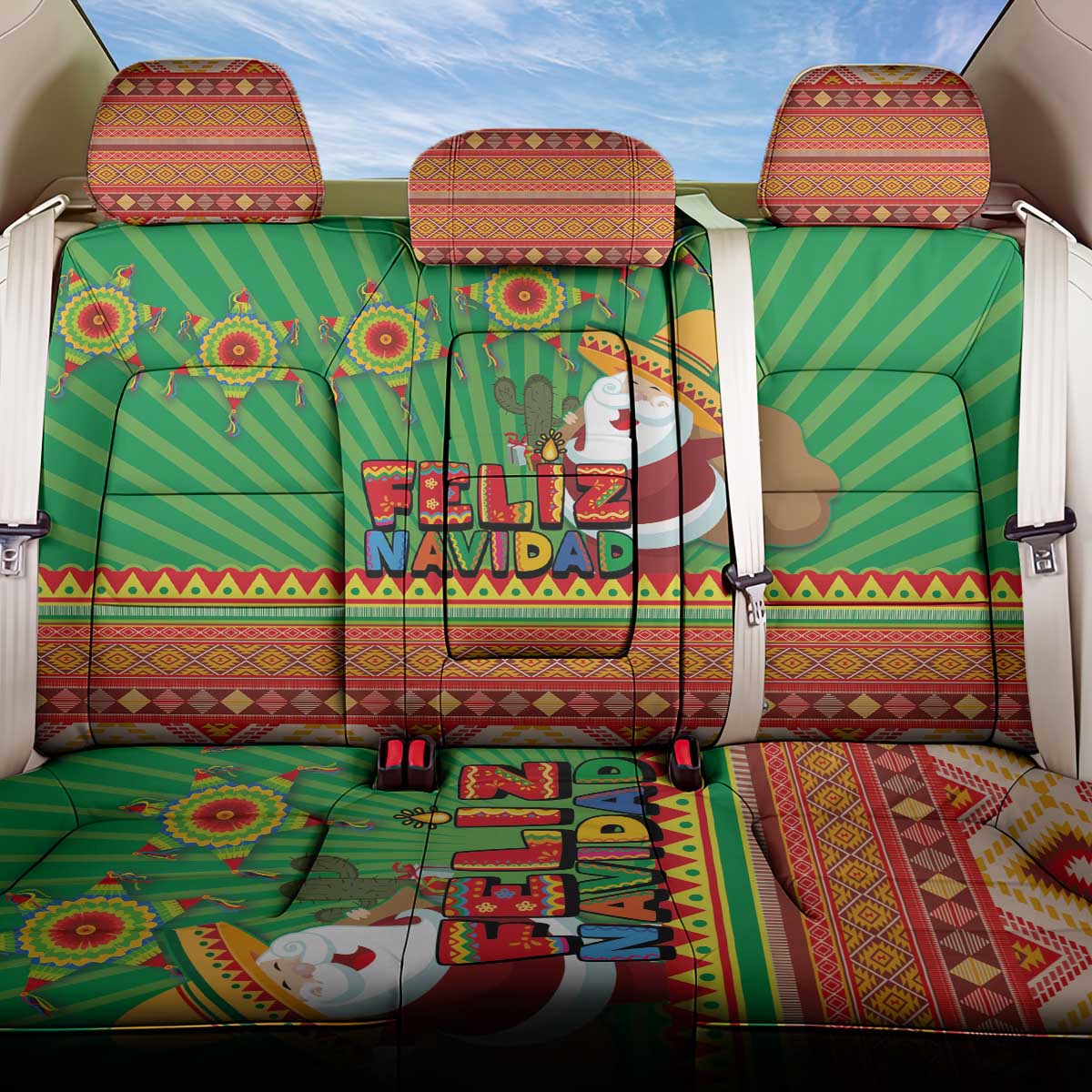 Mexico Back Car Seat Cover Feliz Navidad Aztec Geometric Pattern - Wonder Print Shop