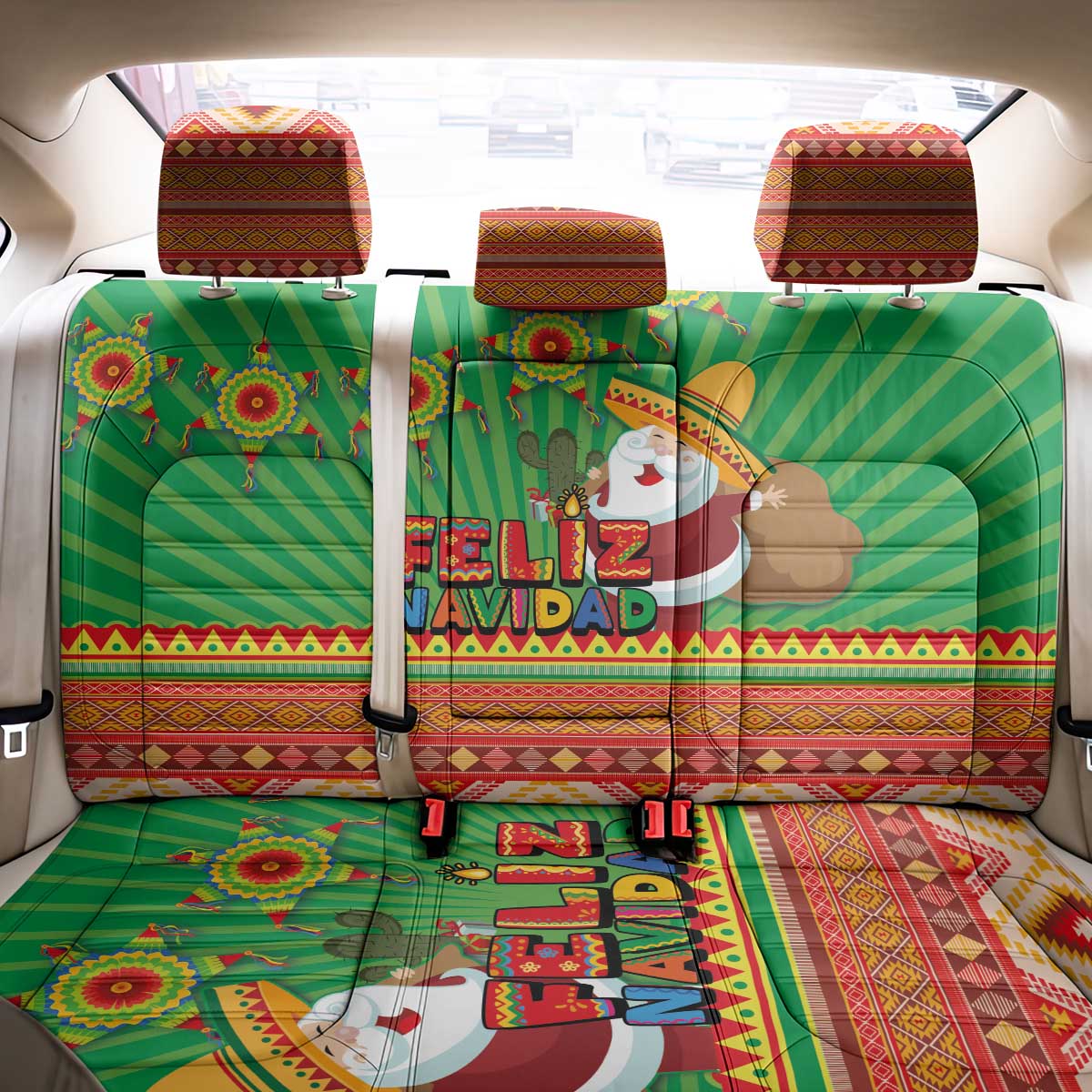Mexico Back Car Seat Cover Feliz Navidad Aztec Geometric Pattern - Wonder Print Shop
