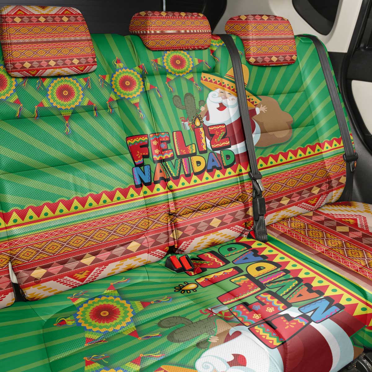 Mexico Back Car Seat Cover Feliz Navidad Aztec Geometric Pattern - Wonder Print Shop