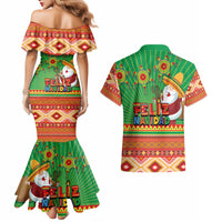 Mexico Couples Matching Mermaid Dress and Hawaiian Shirt Feliz Navidad Aztec Geometric Pattern - Wonder Print Shop