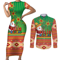Mexico Couples Matching Short Sleeve Bodycon Dress and Long Sleeve Button Shirt Feliz Navidad Aztec Geometric Pattern - Wonder Print Shop