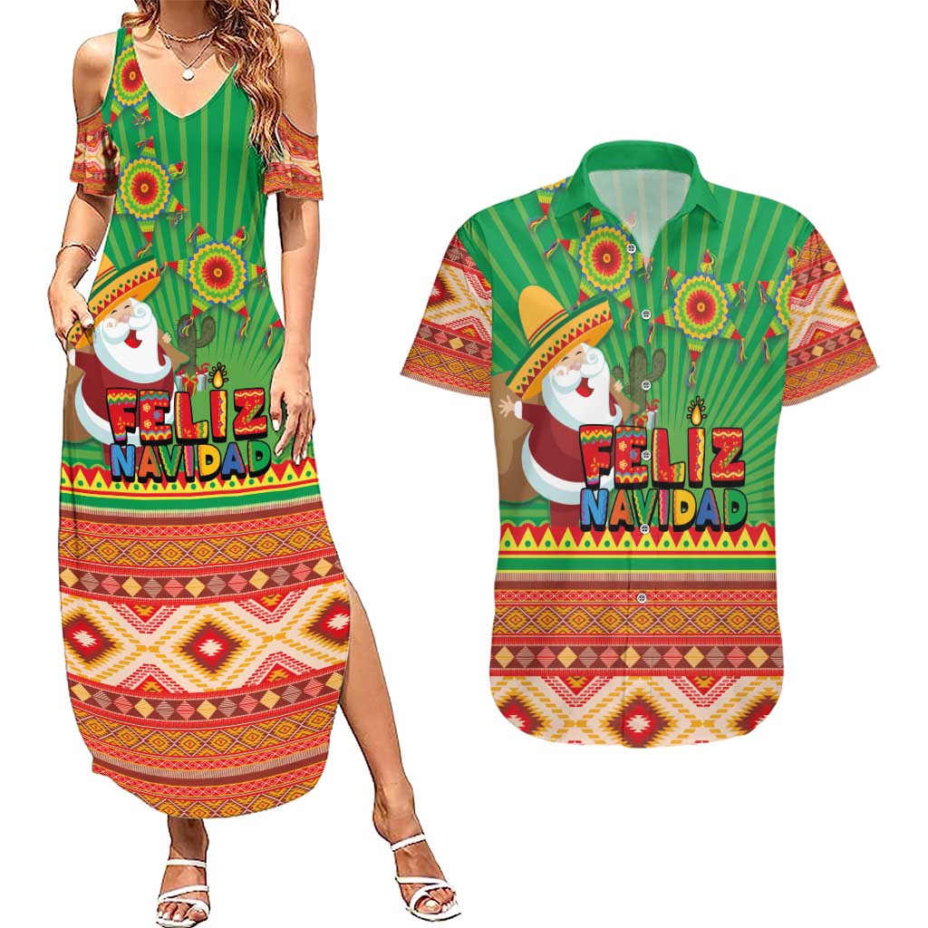 Mexico Couples Matching Summer Maxi Dress and Hawaiian Shirt Feliz Navidad Aztec Geometric Pattern - Wonder Print Shop