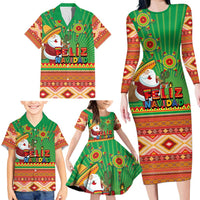 Mexico Family Matching Long Sleeve Bodycon Dress and Hawaiian Shirt Feliz Navidad Aztec Geometric Pattern - Wonder Print Shop