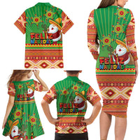 Mexico Family Matching Long Sleeve Bodycon Dress and Hawaiian Shirt Feliz Navidad Aztec Geometric Pattern - Wonder Print Shop