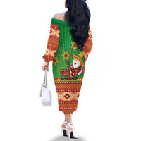 Mexico Family Matching Off The Shoulder Long Sleeve Dress and Hawaiian Shirt Feliz Navidad Aztec Geometric Pattern - Wonder Print Shop