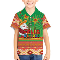 Mexico Family Matching Off The Shoulder Long Sleeve Dress and Hawaiian Shirt Feliz Navidad Aztec Geometric Pattern - Wonder Print Shop