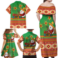 Mexico Family Matching Off Shoulder Maxi Dress and Hawaiian Shirt Feliz Navidad Aztec Geometric Pattern - Wonder Print Shop
