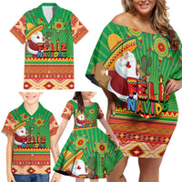 Mexico Family Matching Off Shoulder Short Dress and Hawaiian Shirt Feliz Navidad Aztec Geometric Pattern - Wonder Print Shop