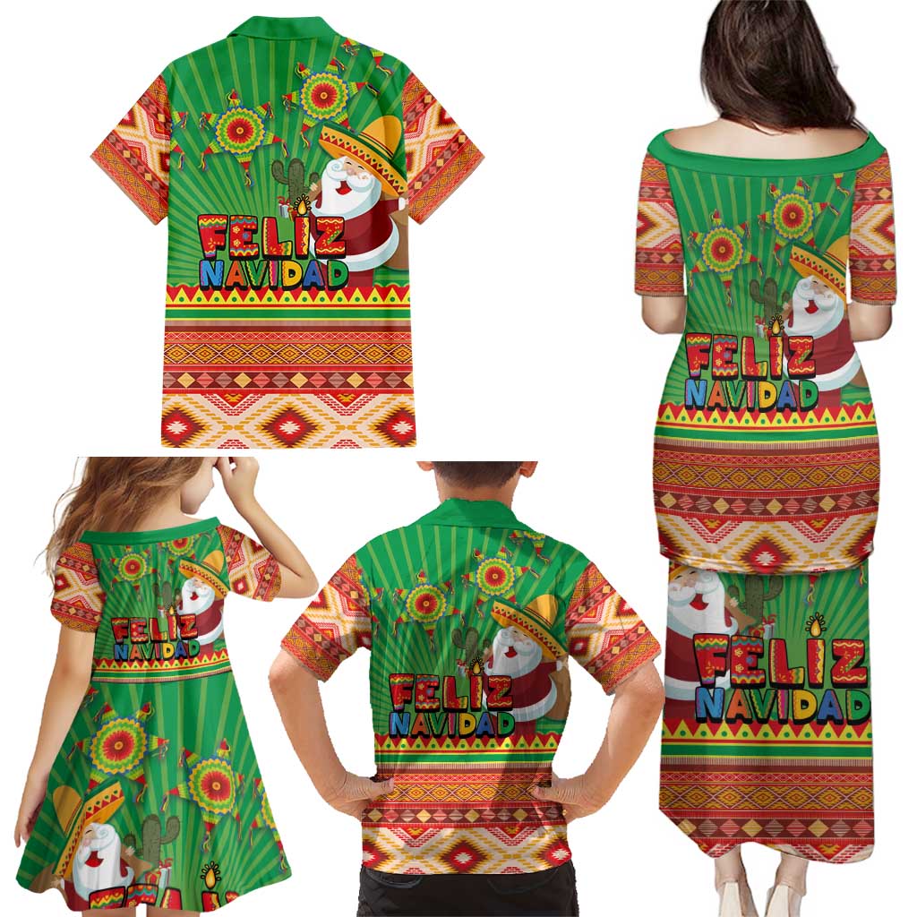 Mexico Family Matching Puletasi and Hawaiian Shirt Feliz Navidad Aztec Geometric Pattern - Wonder Print Shop