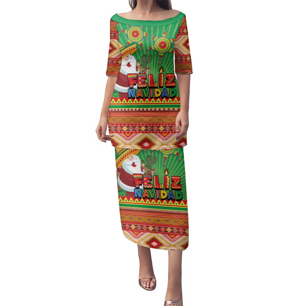 Mexico Family Matching Puletasi and Hawaiian Shirt Feliz Navidad Aztec Geometric Pattern - Wonder Print Shop