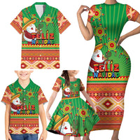Mexico Family Matching Short Sleeve Bodycon Dress and Hawaiian Shirt Feliz Navidad Aztec Geometric Pattern - Wonder Print Shop