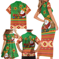 Mexico Family Matching Short Sleeve Bodycon Dress and Hawaiian Shirt Feliz Navidad Aztec Geometric Pattern - Wonder Print Shop