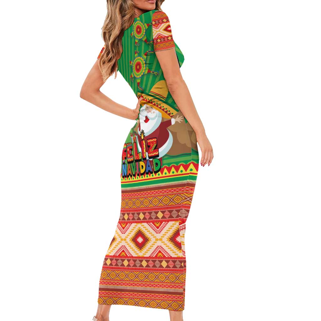 Mexico Family Matching Short Sleeve Bodycon Dress and Hawaiian Shirt Feliz Navidad Aztec Geometric Pattern - Wonder Print Shop