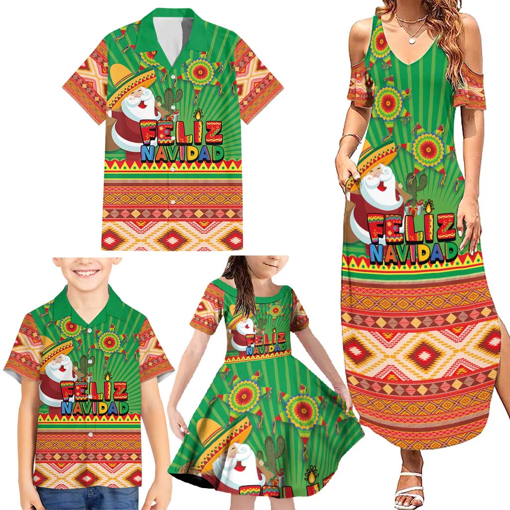 Mexico Family Matching Summer Maxi Dress and Hawaiian Shirt Feliz Navidad Aztec Geometric Pattern - Wonder Print Shop