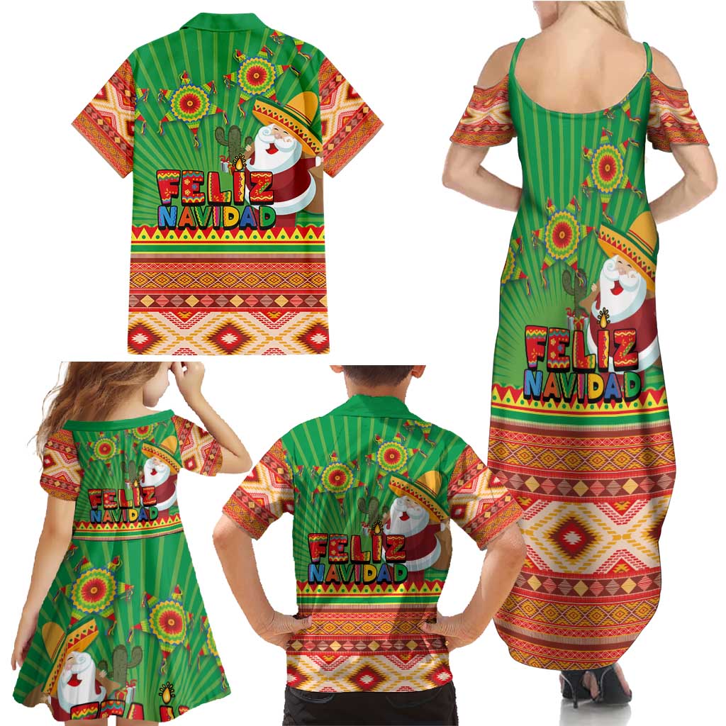 Mexico Family Matching Summer Maxi Dress and Hawaiian Shirt Feliz Navidad Aztec Geometric Pattern - Wonder Print Shop