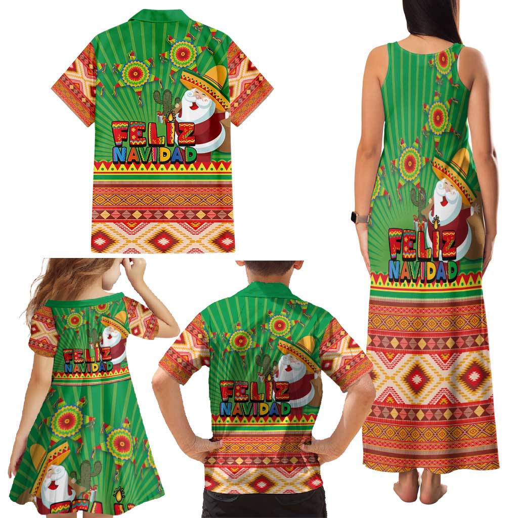 Mexico Family Matching Tank Maxi Dress and Hawaiian Shirt Feliz Navidad Aztec Geometric Pattern - Wonder Print Shop