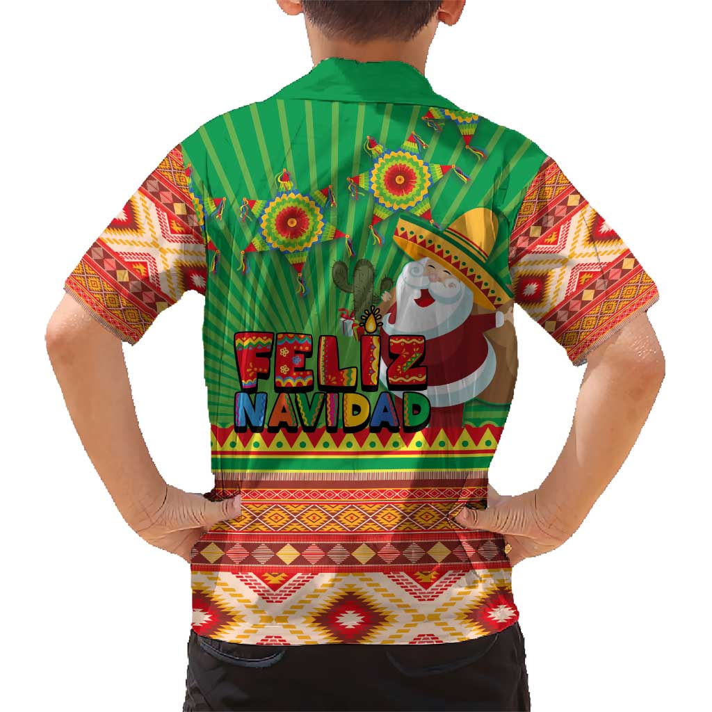 Mexico Kid Hawaiian Shirt Feliz Navidad Aztec Geometric Pattern - Wonder Print Shop